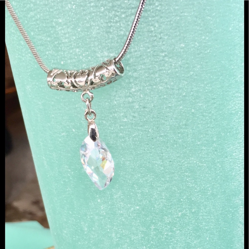 Swarovski  Crystal Leaf, set in Antique Silver